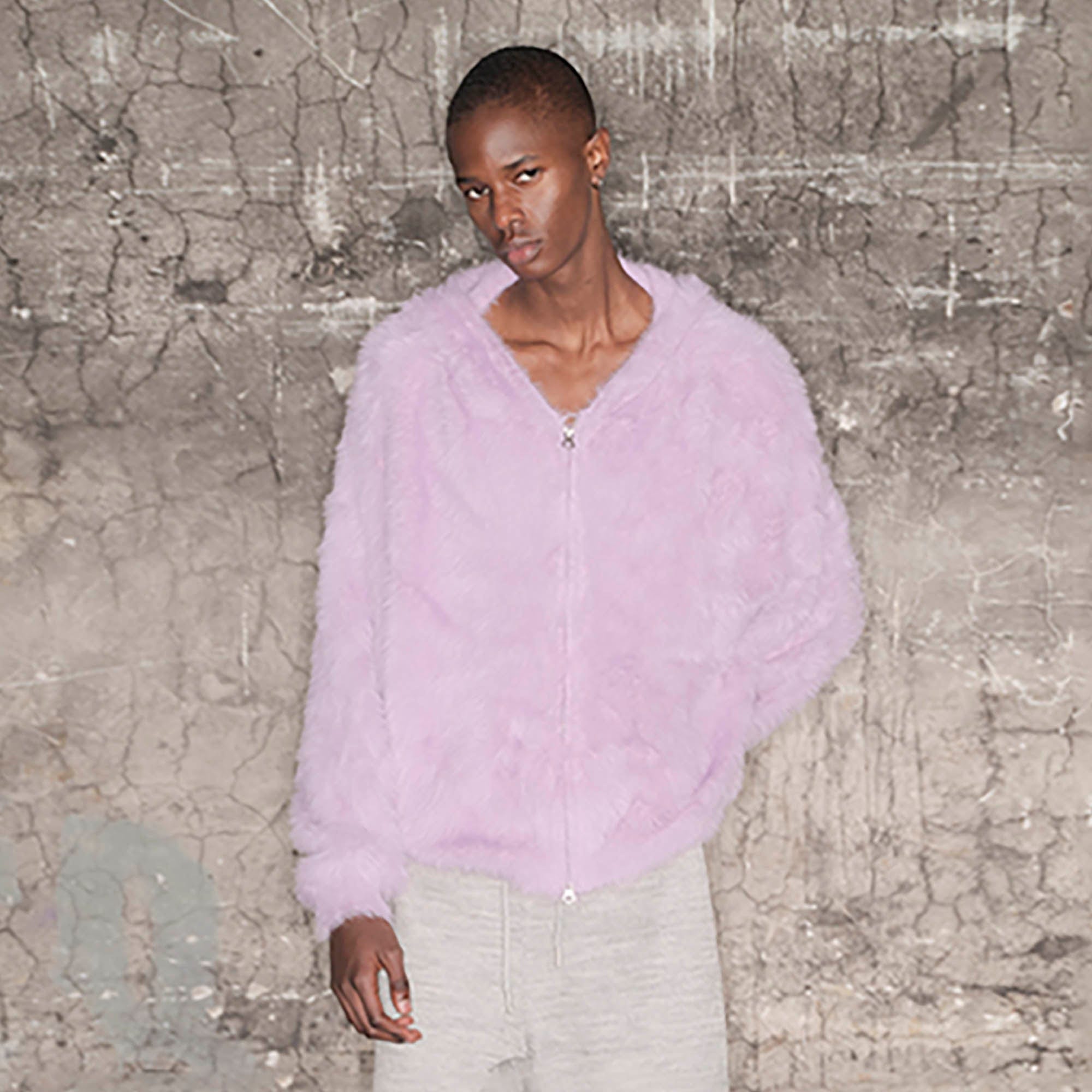 TRIANGLE PROJECT Fuzzy Zip-Up Hoodie-Jacket-XS-Purple-Free Shipping Leatheretro
