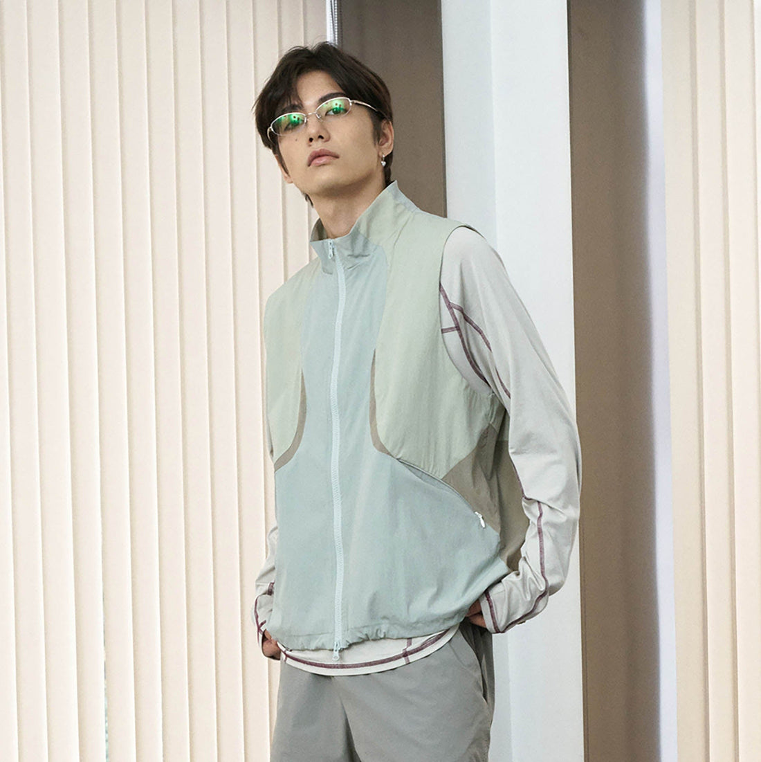 ENSHADOWER Contrast Arc Spliced Drawstring Vest-Vest-M-Free Shipping Leatheretro