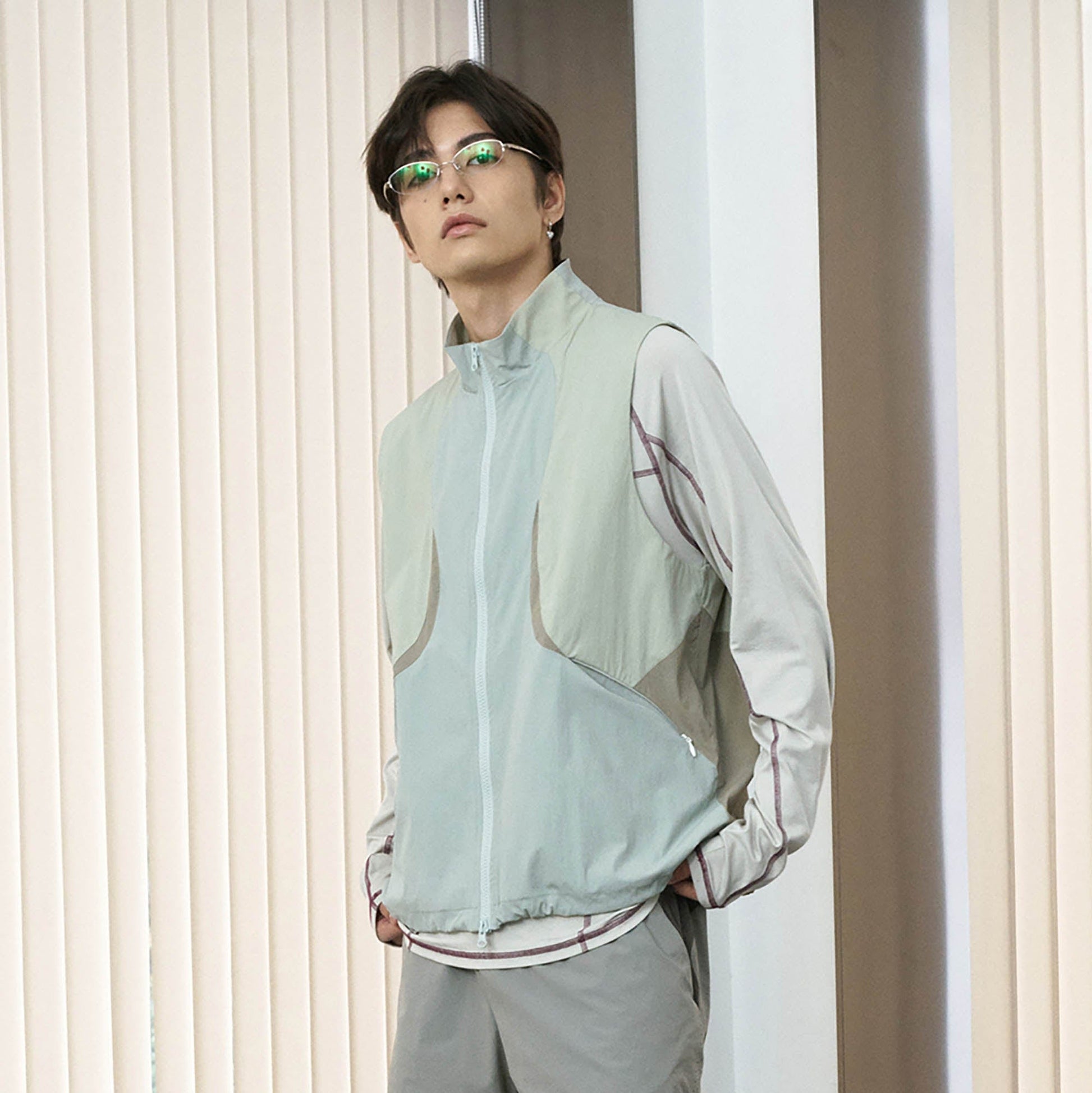 ENSHADOWER Contrast Arc Spliced Drawstring Vest-Vest-M-Free Shipping Leatheretro