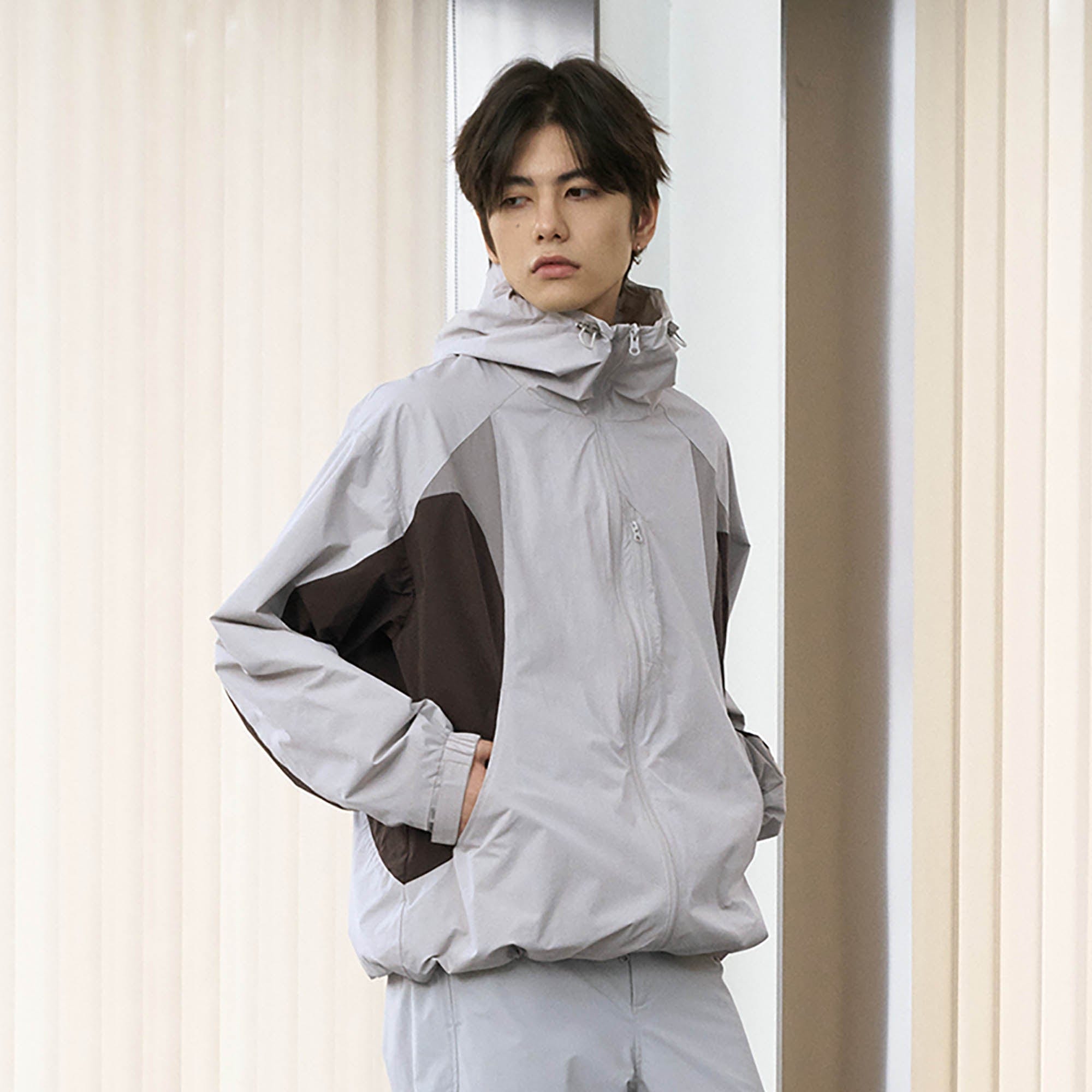 ENSHADOWER Spliced Contrasted Drawstring Windbreaker-Jacket-S-Free Shipping Leatheretro