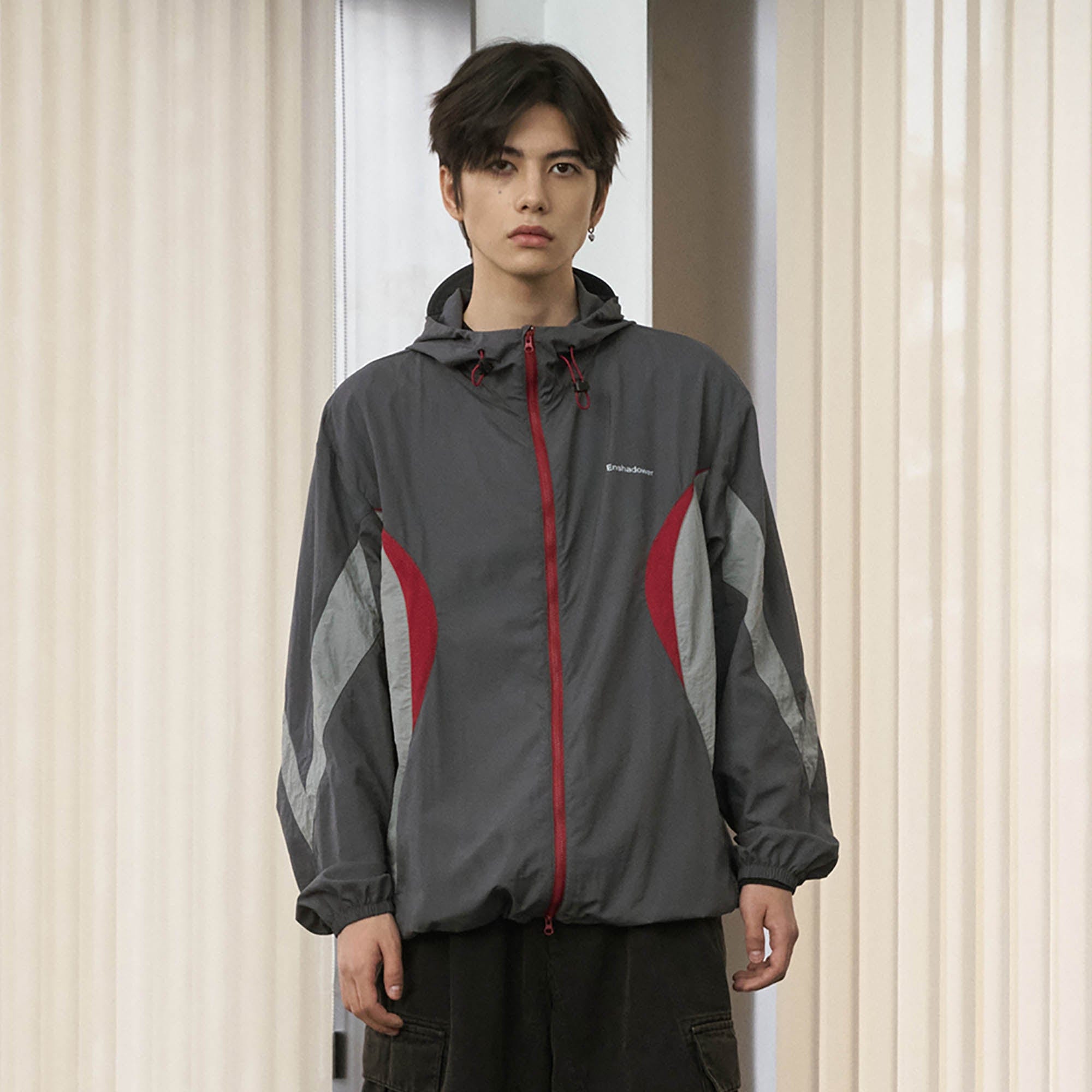 ENSHADOWER Spliced Mesh UV Protection Drawstring Jacket-Jacket-S-Grey-Free Shipping Leatheretro