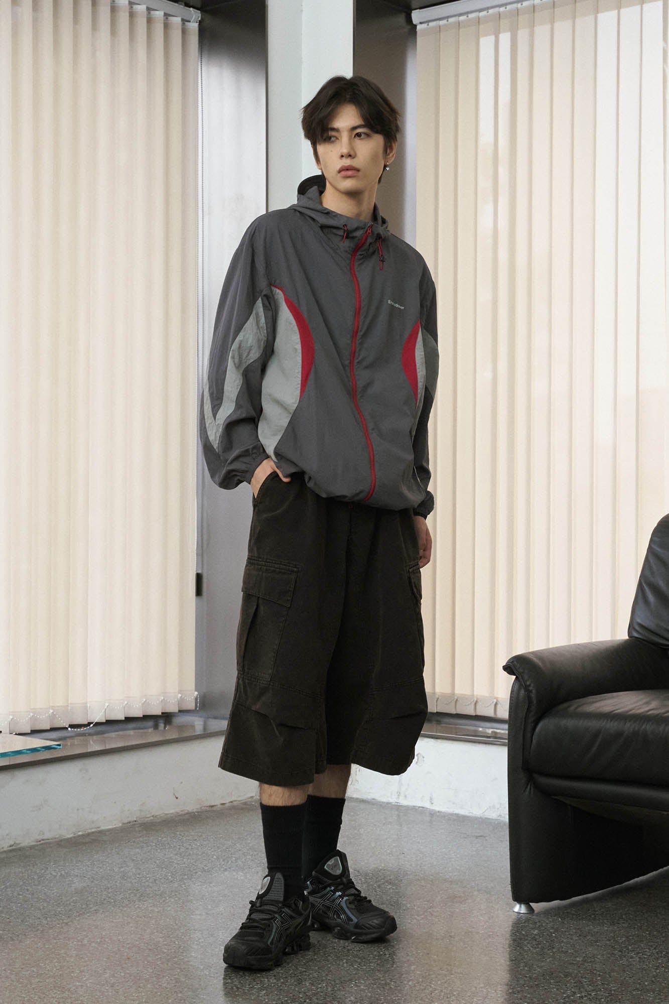 ENSHADOWER Spliced Mesh UV Protection Drawstring Jacket-Jacket-S-Grey-Free Shipping Leatheretro