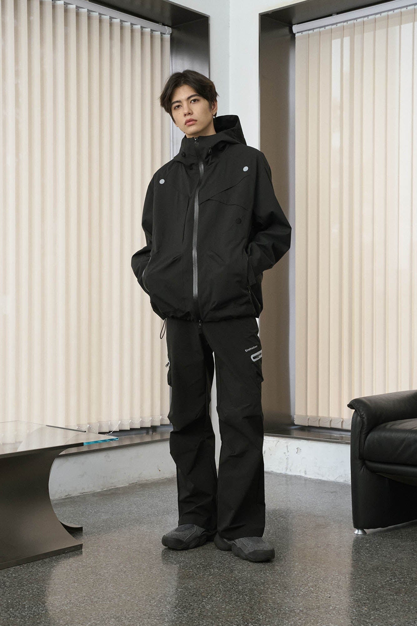 ENSHADOWER Asymmetrical Spliced Drawstring Splash-Proof Windbreaker-Jacket-S-Black-Free Shipping Leatheretro