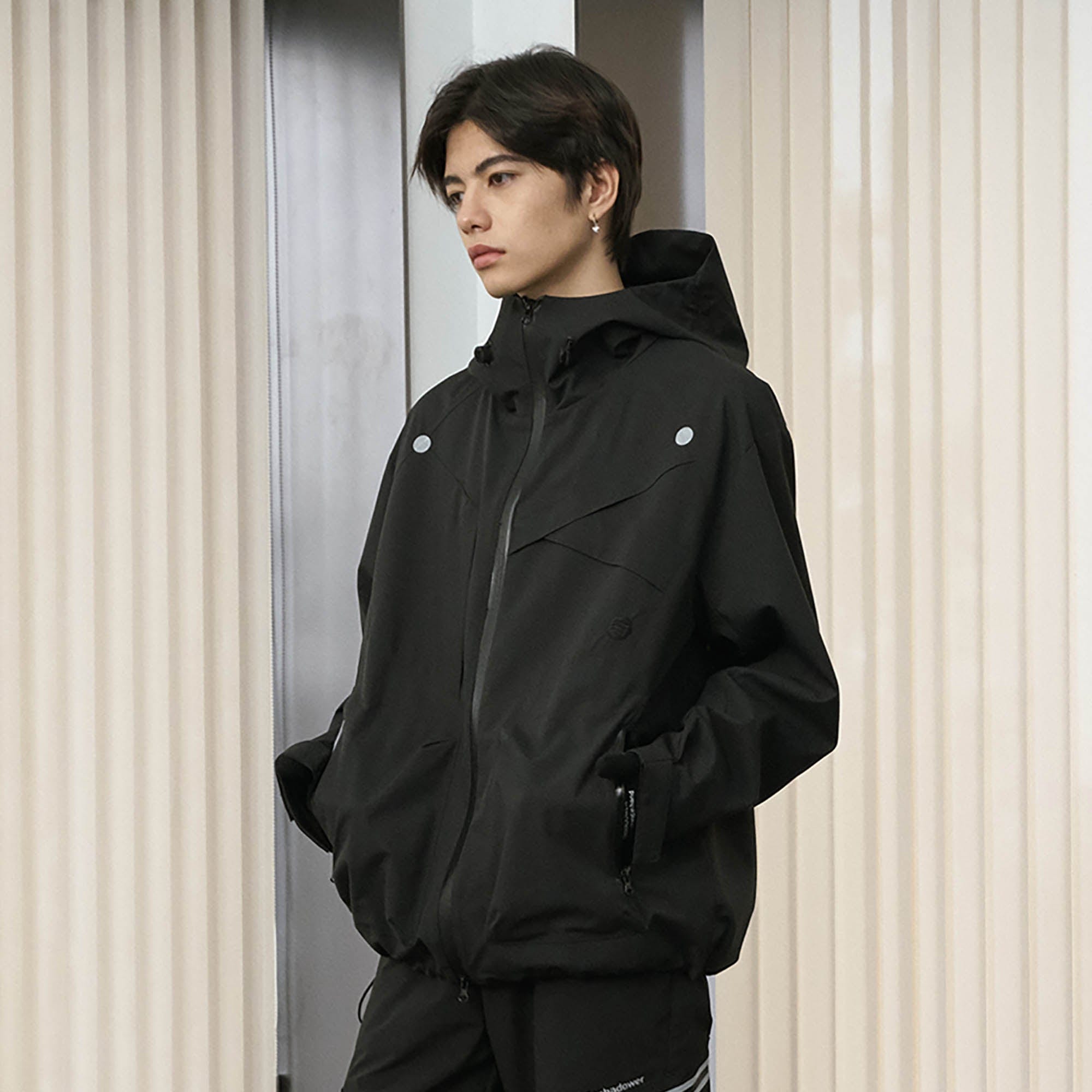 ENSHADOWER Asymmetrical Spliced Drawstring Splash-Proof Windbreaker-Jacket-S-Black-Free Shipping Leatheretro