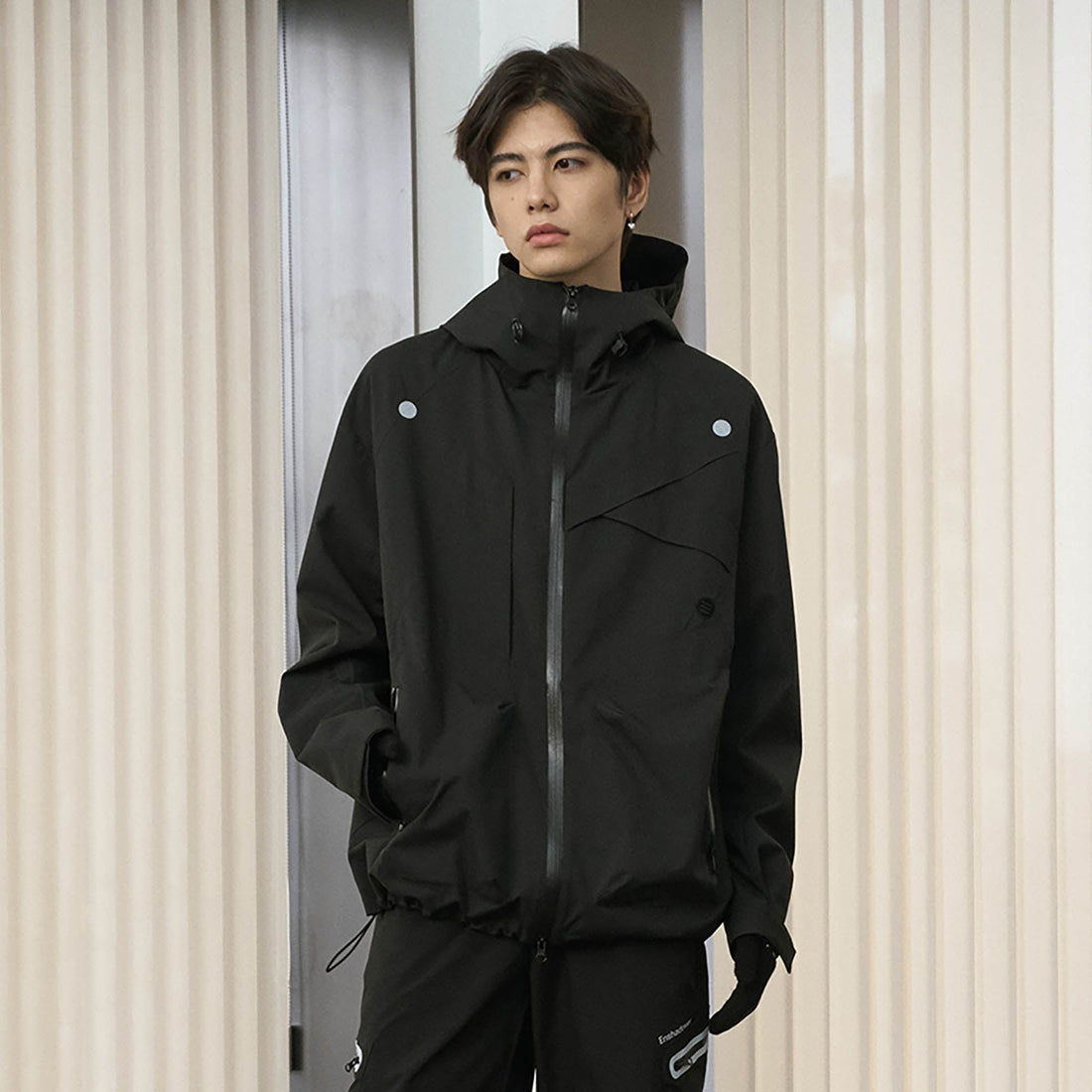 ENSHADOWER Asymmetrical Spliced Drawstring Splash-Proof Windbreaker-Jacket-S-Black-Free Shipping Leatheretro