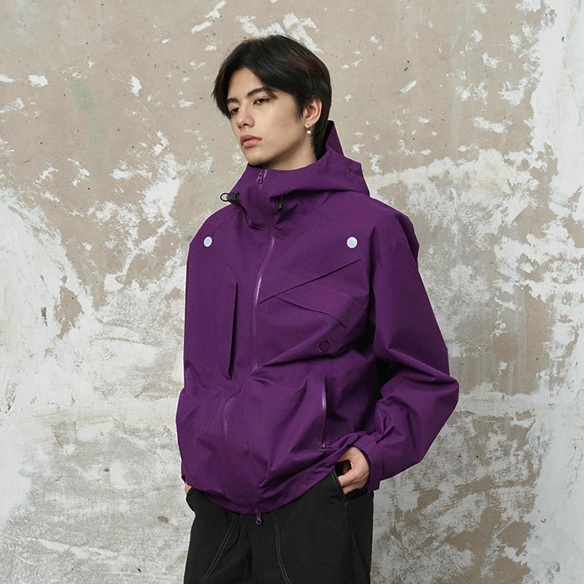 ENSHADOWER Asymmetrical Spliced Drawstring Splash-Proof Windbreaker-Jacket-S-Black-Free Shipping Leatheretro