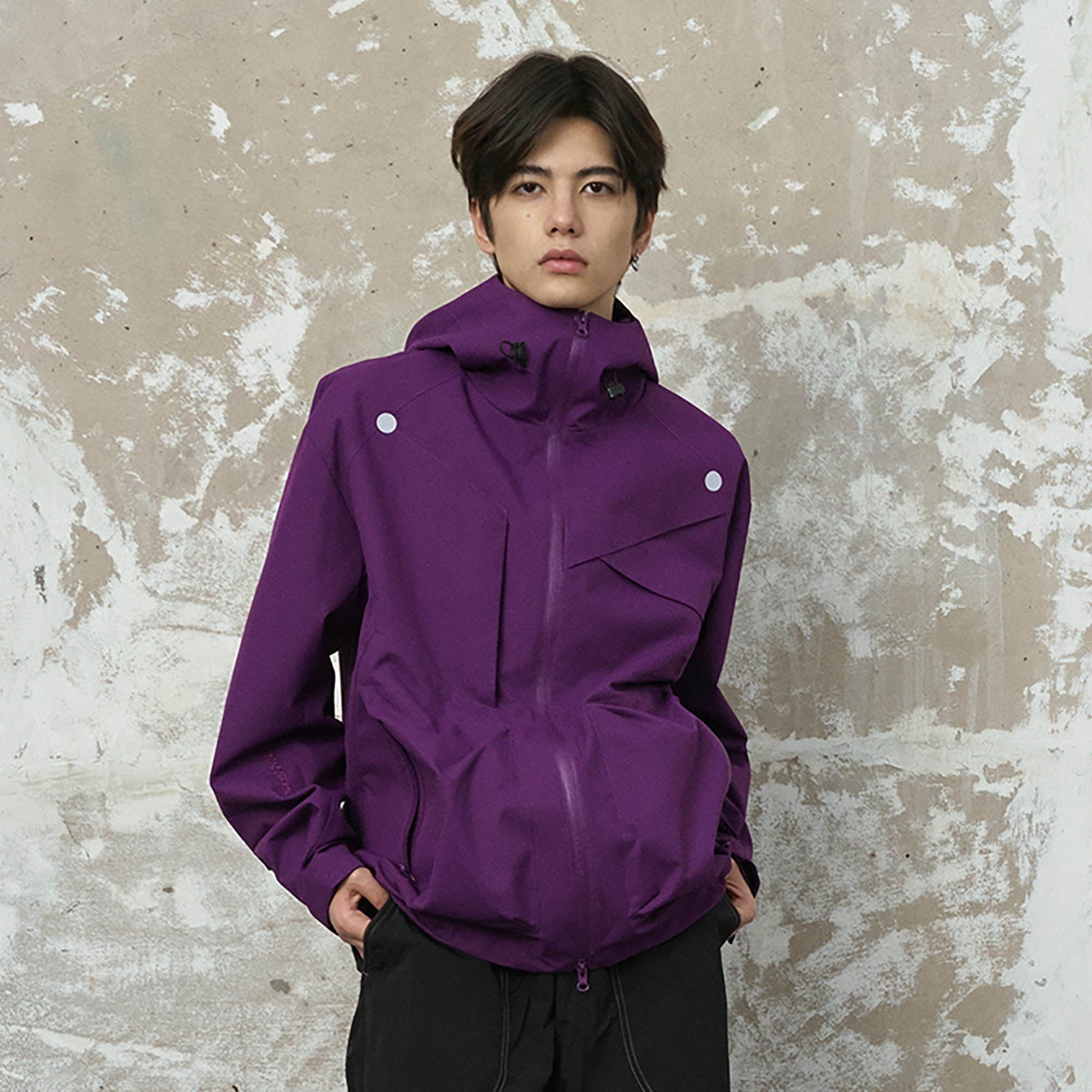 ENSHADOWER Asymmetrical Spliced Drawstring Splash-Proof Windbreaker-Jacket-S-Purple-Free Shipping Leatheretro