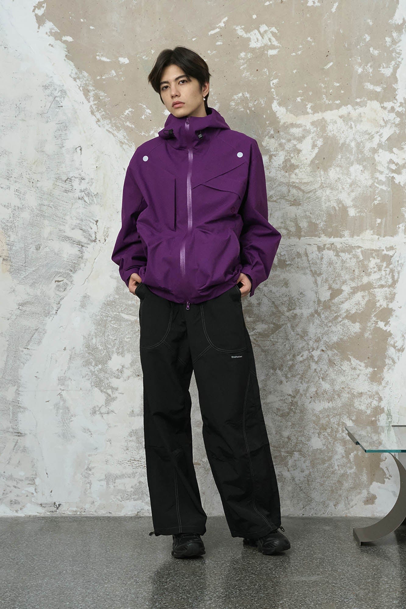 ENSHADOWER Asymmetrical Spliced Drawstring Splash-Proof Windbreaker-Jacket-S-Black-Free Shipping Leatheretro