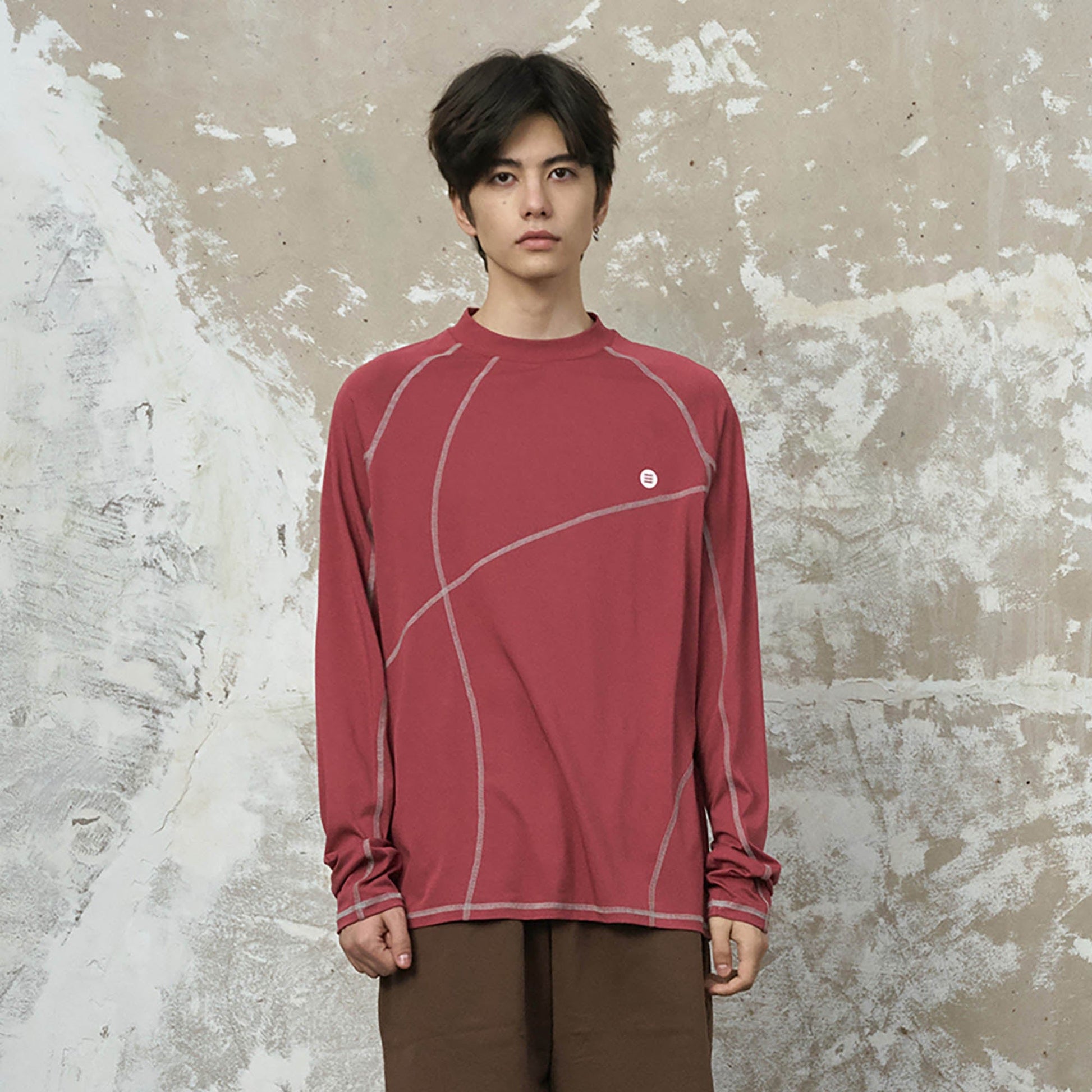 ENSHADOWER Asymmetrical Stitch Quick-Dry Long-Sleeve Tee-L/S Tee-S-Red-Free Shipping Leatheretro