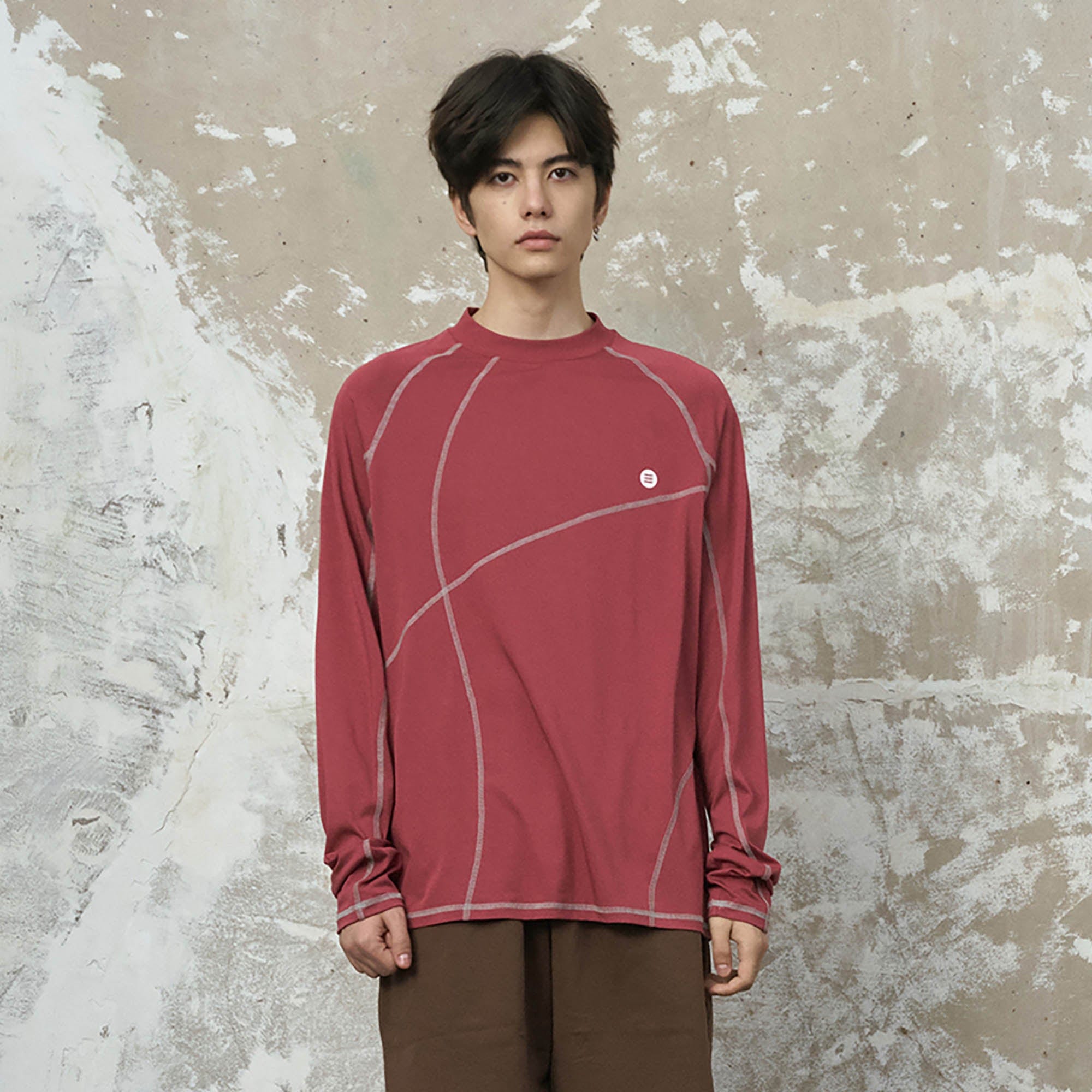 ENSHADOWER Asymmetrical Stitch Quick-Dry Long-Sleeve Tee-L/S Tee-S-Red-Free Shipping Leatheretro