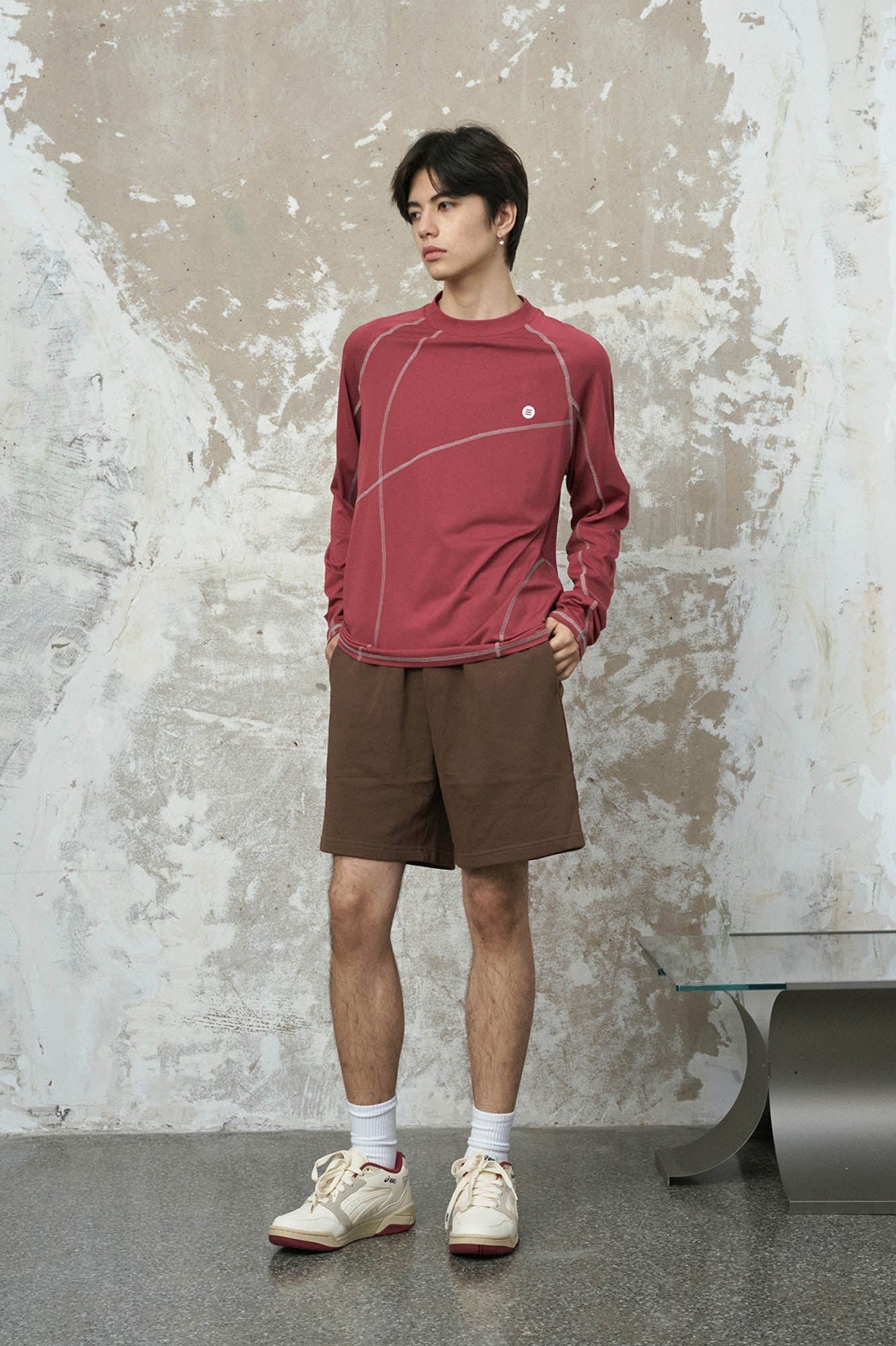 ENSHADOWER Asymmetrical Stitch Quick-Dry Long-Sleeve Tee-L/S Tee-S-Red-Free Shipping Leatheretro