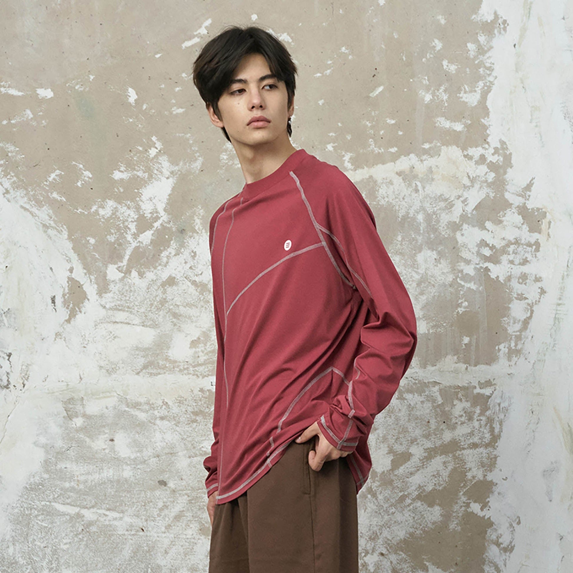 ENSHADOWER Asymmetrical Stitch Quick-Dry Long-Sleeve Tee-L/S Tee-S-Red-Free Shipping Leatheretro