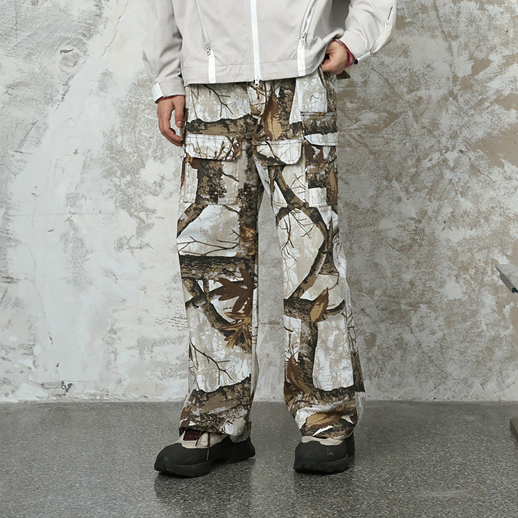 ENSHADOWER Branch Camo Multi-Pocket Straight-Leg Pants-Pants-S-White-Free Shipping Leatheretro