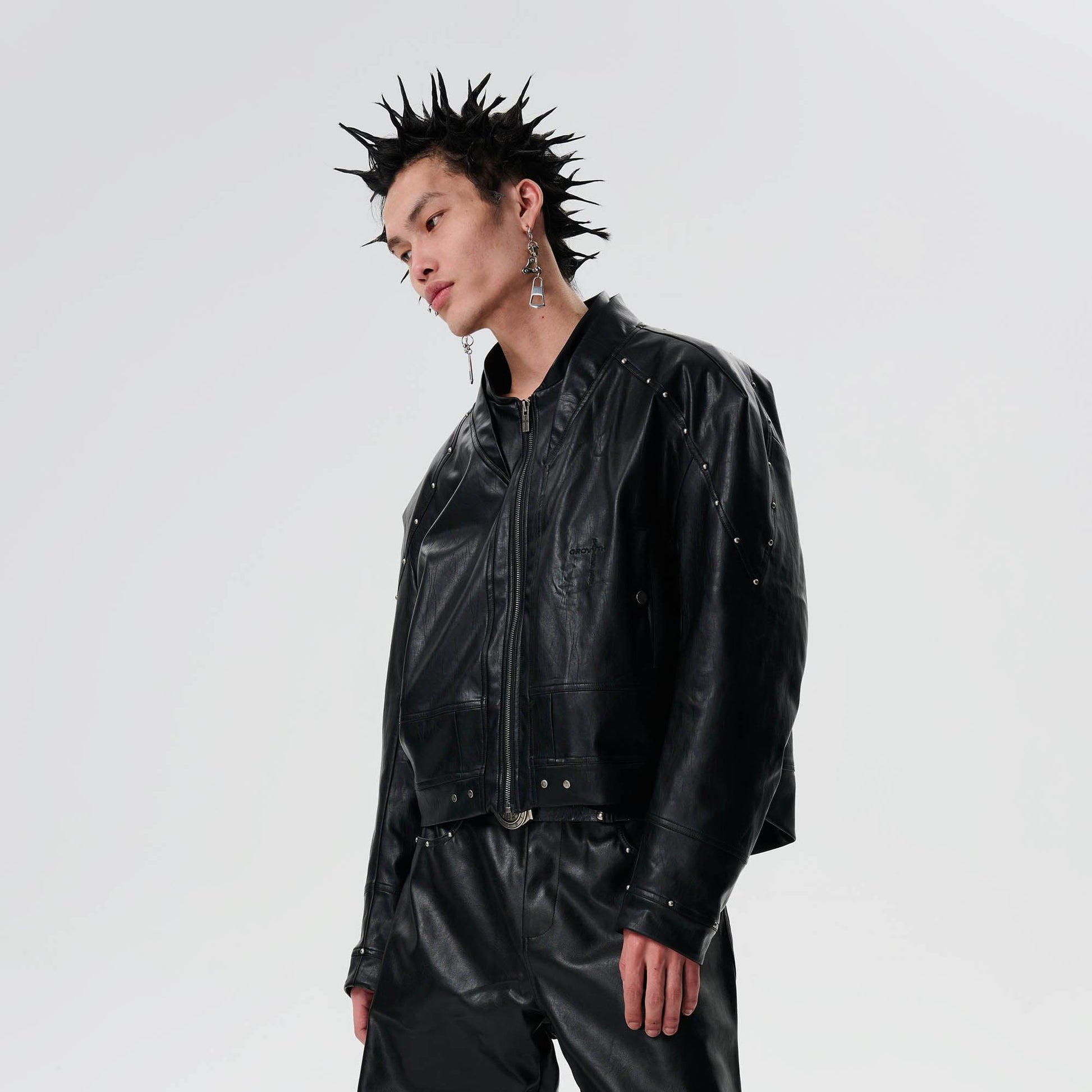 SAVAGEGROWTHWORLD Snake Bone Embroidered Rivet Cropped PU Jacket-Jacket-S-Red-Free Shipping Leatheretro