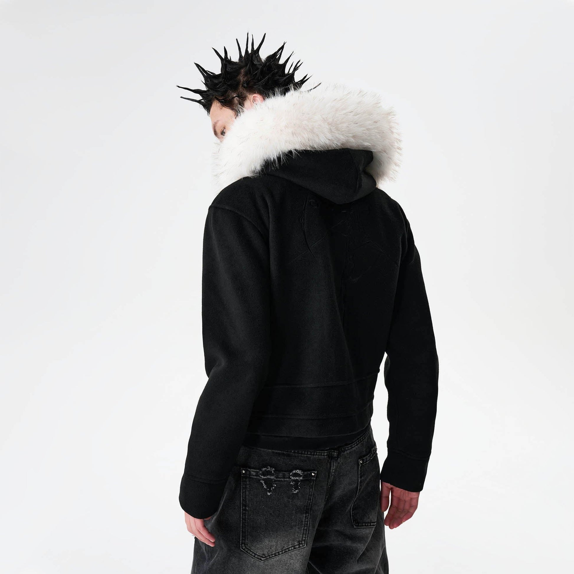 SAVAGEGROWTHWORLD Detachable Fur Collar Double-Zipper Coat-Jacket-S-Black-Free Shipping Leatheretro