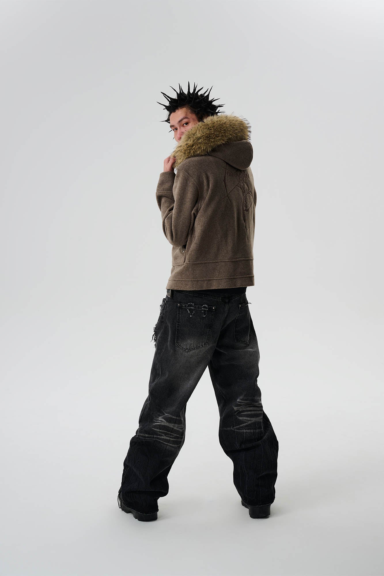 SAVAGEGROWTHWORLD Detachable Fur Collar Double-Zipper Coat-Jacket-S-Black-Free Shipping Leatheretro