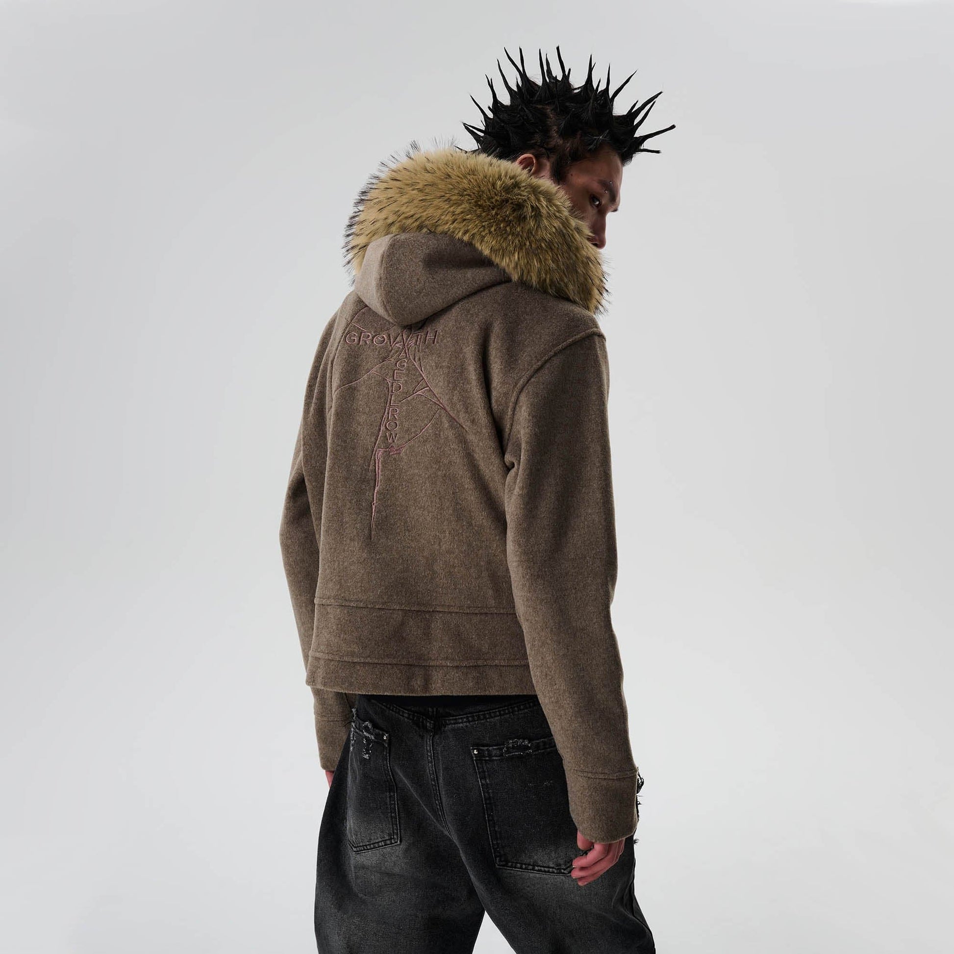 SAVAGEGROWTHWORLD Detachable Fur Collar Double-Zipper Coat-Jacket-S-Black-Free Shipping Leatheretro