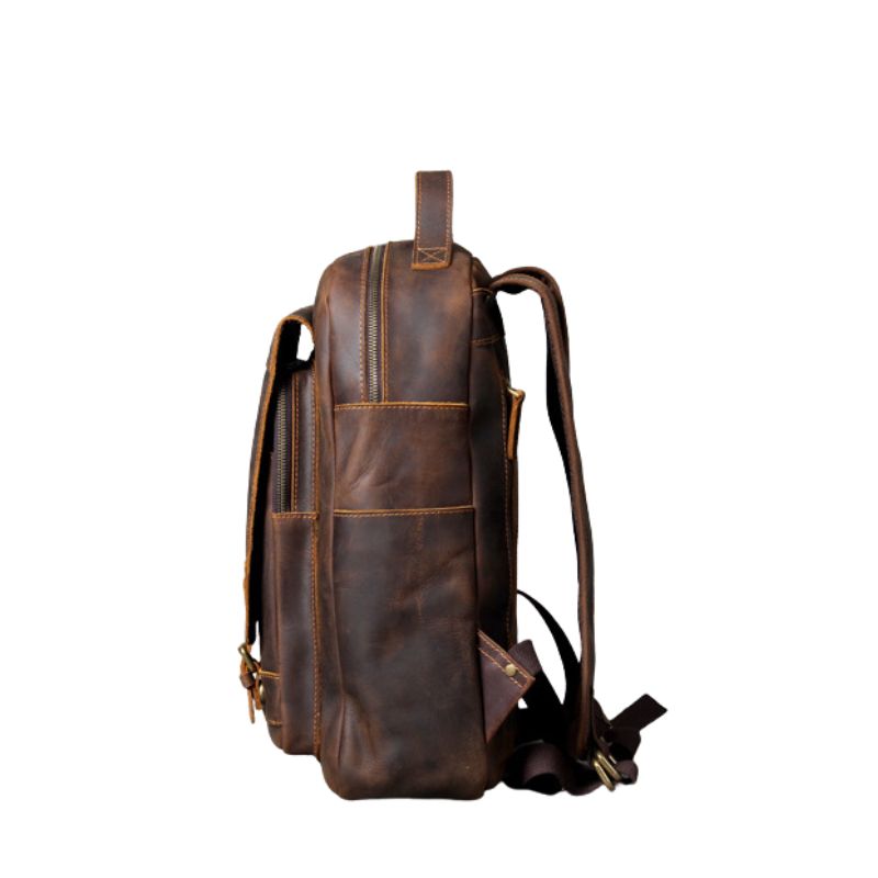 Crazy horse leather knapsack laptop backpack-Backpacks-Dark Coffee-Free Shipping Leatheretro