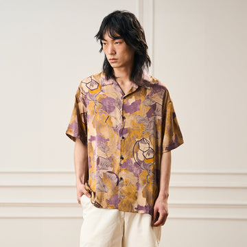 EPIC POETRY Botanic Geometry Satin Cuban Half Shirt-Half shirt-S-Free Shipping Leatheretro