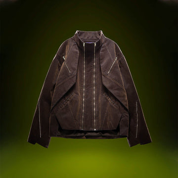 XIPHEVIL Mech Deconstructed Washed Denim Jacket Brown-Jacket-XS-Free Shipping Leatheretro