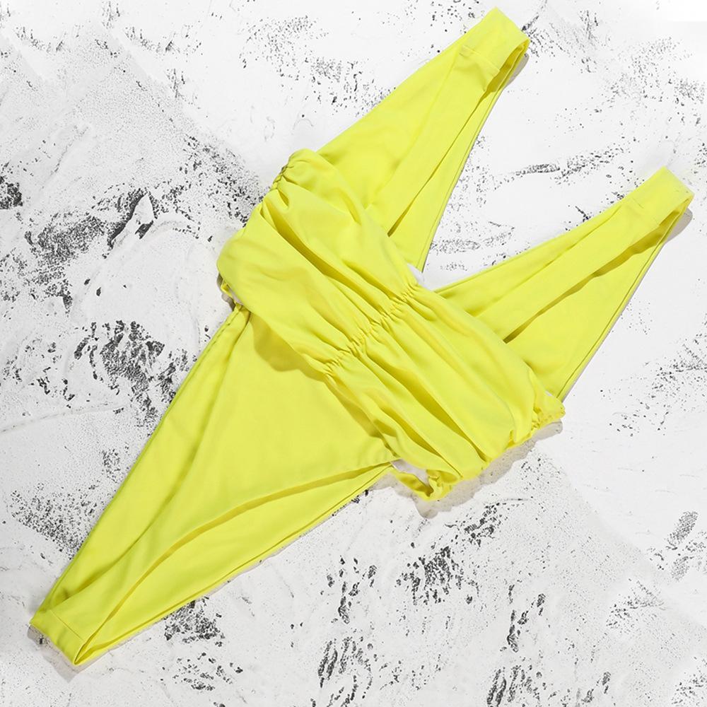 Sexy Straps One Piece Swimsuit-Women Swimwear-Yellow-S-Free Shipping Leatheretro