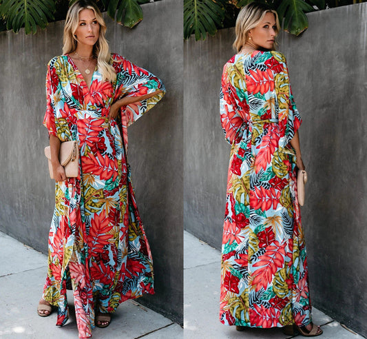 Casual Kimono Beachwear Cover Up Dresses-The same as picture-One Size-Free Shipping Leatheretro