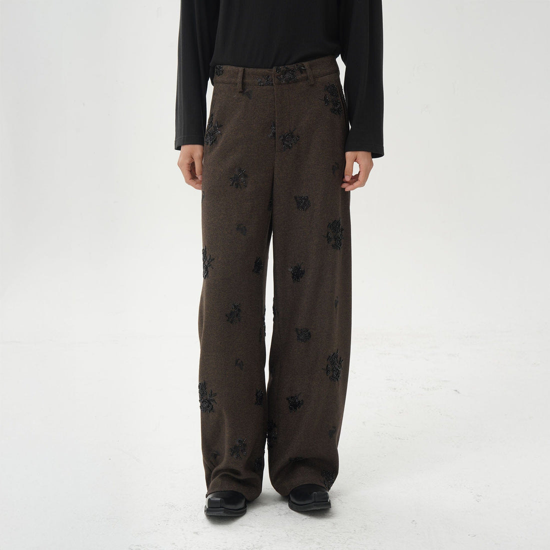 ORAL UTOPIA Embellished Sequin Embroidery Curved Pants-Pants-S-Free Shipping Leatheretro