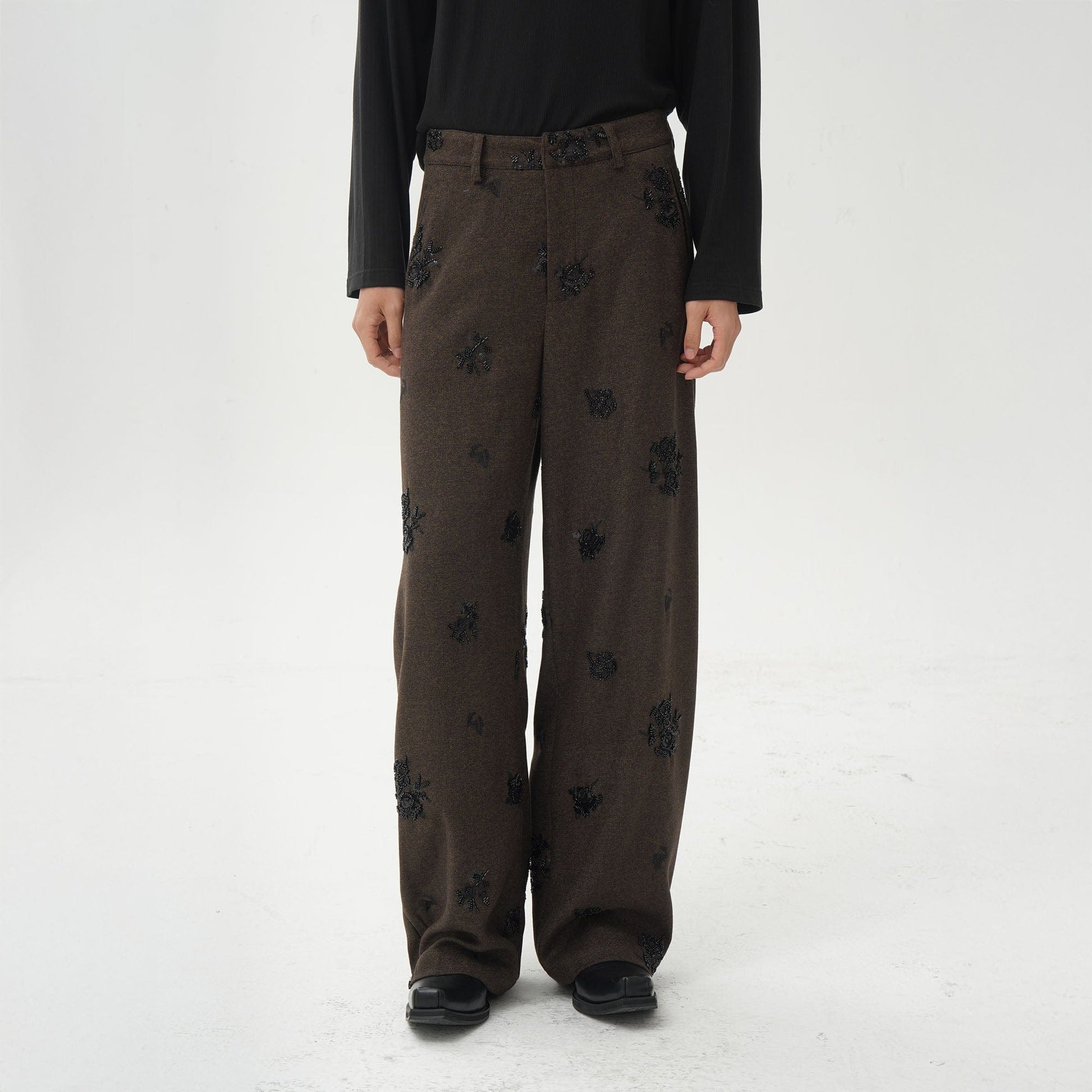 ORAL UTOPIA Embellished Sequin Embroidery Curved Pants-Pants-S-Free Shipping Leatheretro