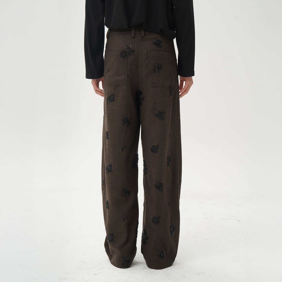ORAL UTOPIA Embellished Sequin Embroidery Curved Pants-Pants-S-Free Shipping Leatheretro