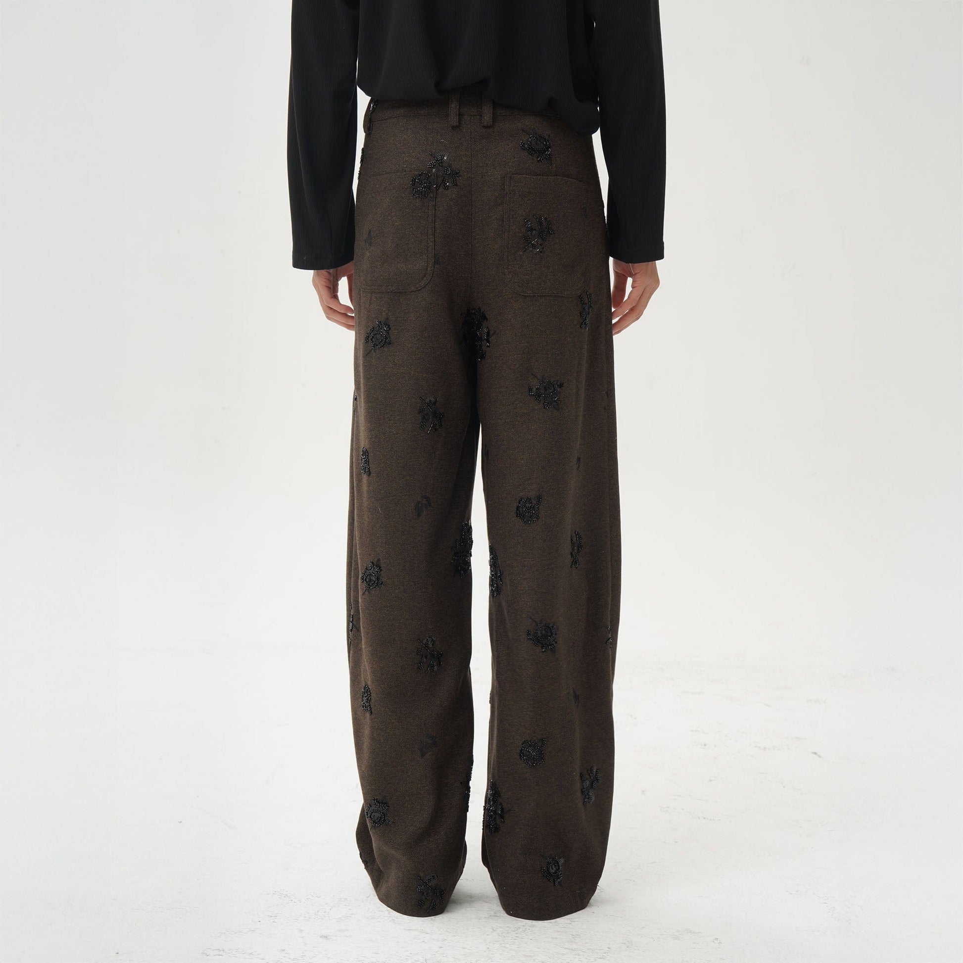 ORAL UTOPIA Embellished Sequin Embroidery Curved Pants-Pants-S-Free Shipping Leatheretro