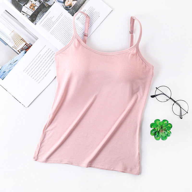 Sexy Built in Bra Comfort Summer Tank Tops-tank tops-Pink-M 40-50 kg-Free Shipping Leatheretro