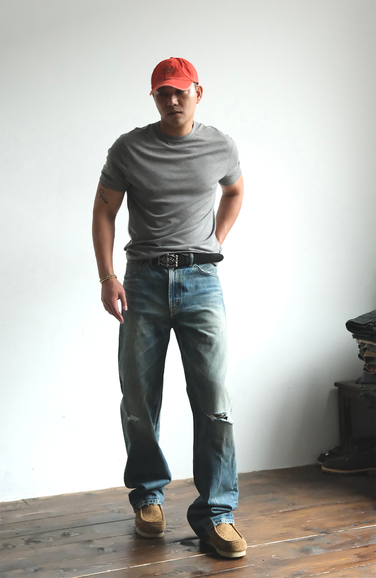 NEIGBORL Wash Distressed Loose-Fit Jeans Blue-Jeans-S (Preorder)-Free Shipping Leatheretro
