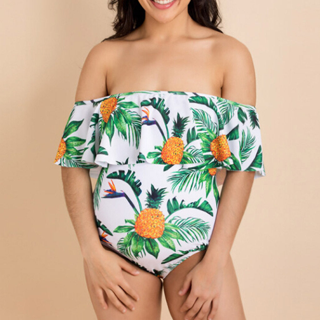 Sexy Off The Shoulder Pregnant One Piece Swimwear for Women-Swimwear-Green-S-Free Shipping Leatheretro