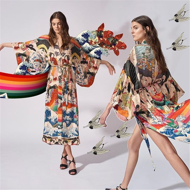 Floral Print Fast Drying Kimono Cover Ups for Beach-The same as picture-One Size-Free Shipping Leatheretro