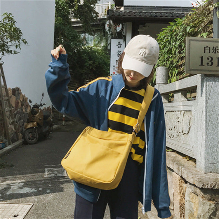 Solid Color Casual Canvas Tote Bag for Women-Yellow-Free Shipping Leatheretro