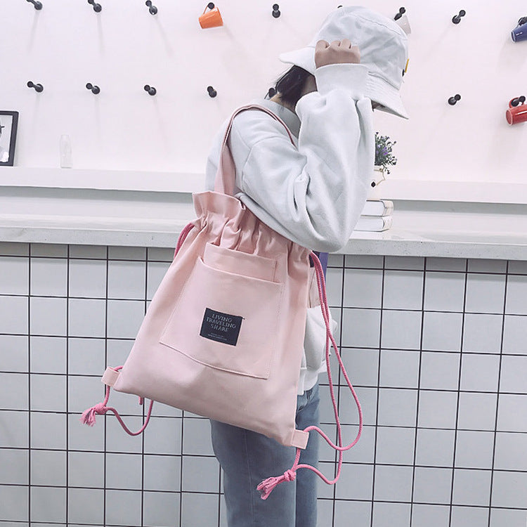 Women's Drawstring Backpack-Canvas Bag-White-Free Shipping Leatheretro