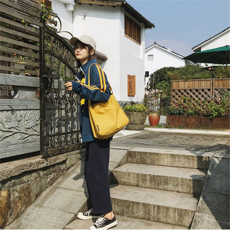 Solid Color Casual Canvas Tote Bag for Women-Yellow-Free Shipping Leatheretro