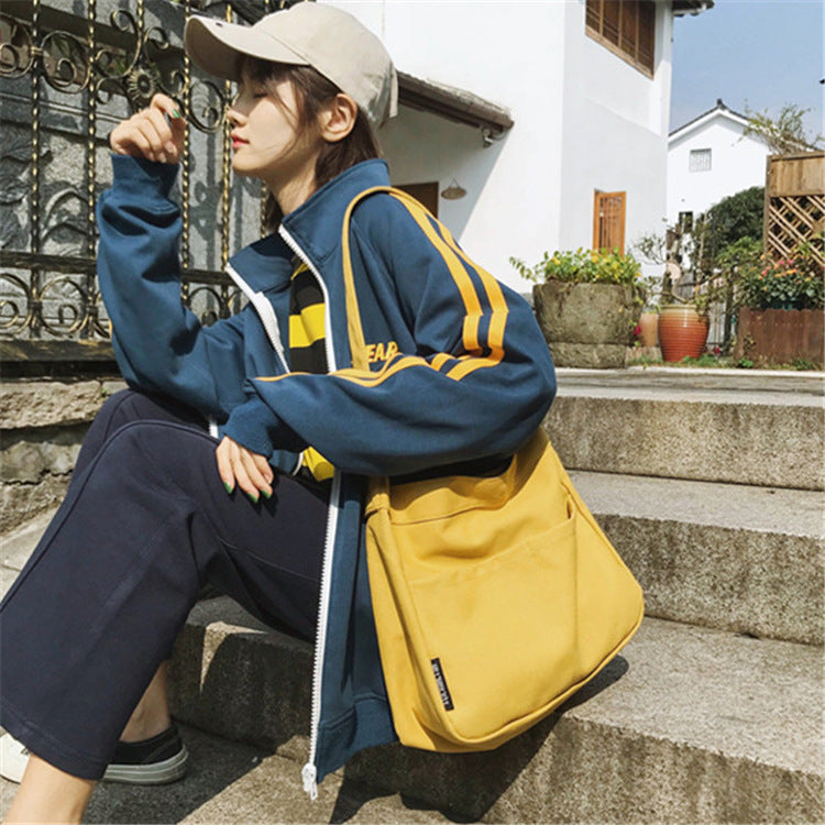 Solid Color Casual Canvas Tote Bag for Women-Yellow-Free Shipping Leatheretro