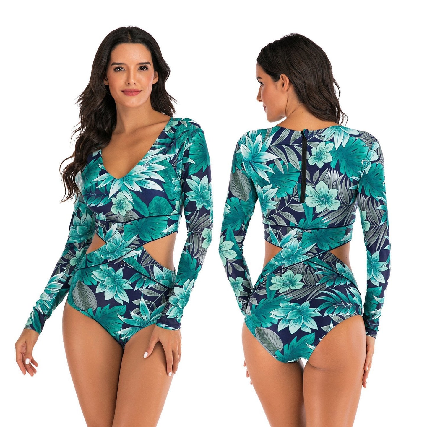 Long Sleeve One Piece Surfing Swimwear-Women Swimwear-S-Free Shipping Leatheretro