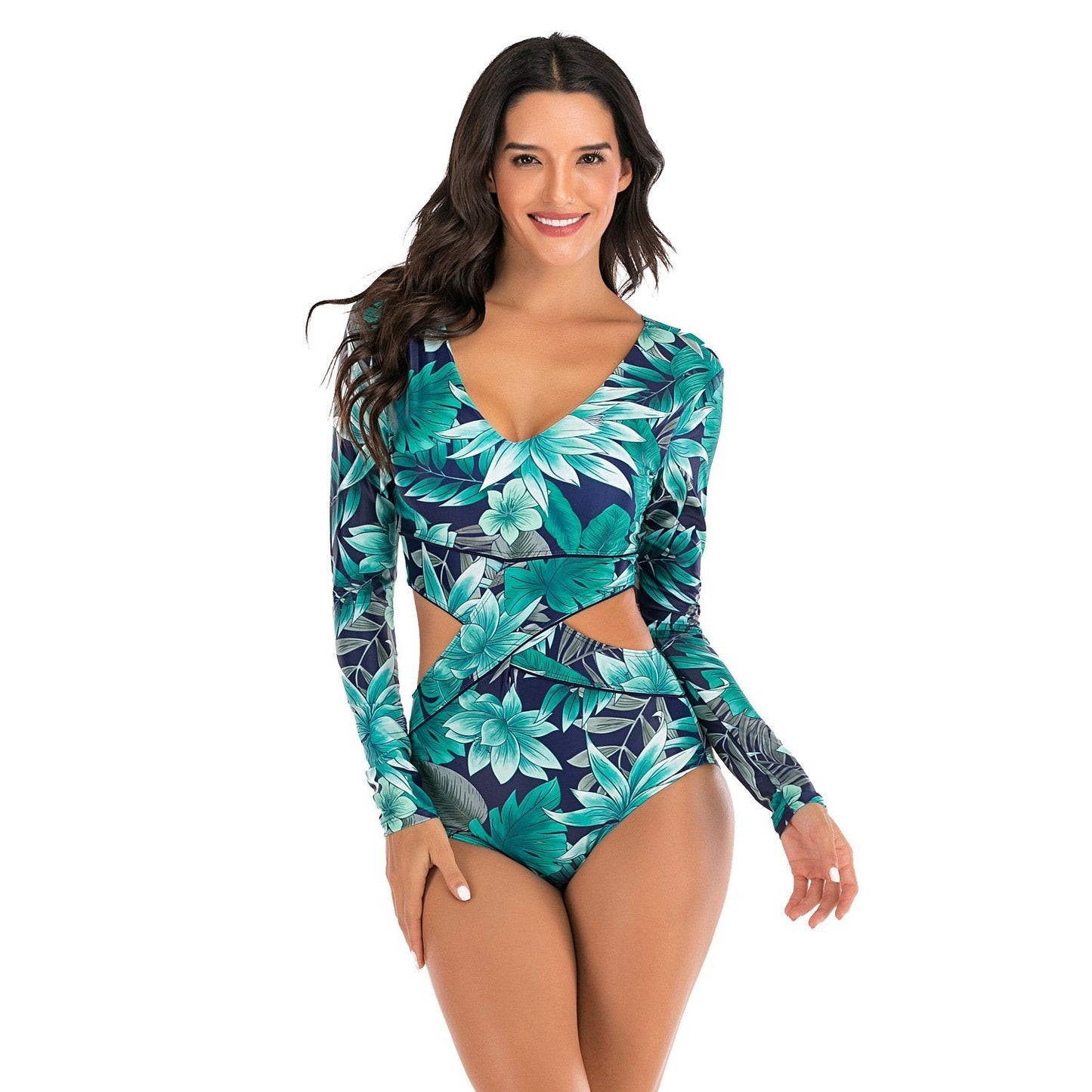 Long Sleeve One Piece Surfing Swimwear-Women Swimwear-S-Free Shipping Leatheretro