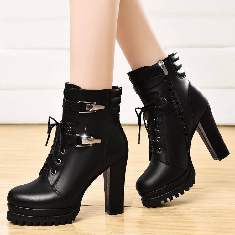 Fashion Women Chunky Heels Short Winter Velvet Boots-boots-Black-35-Free Shipping Leatheretro