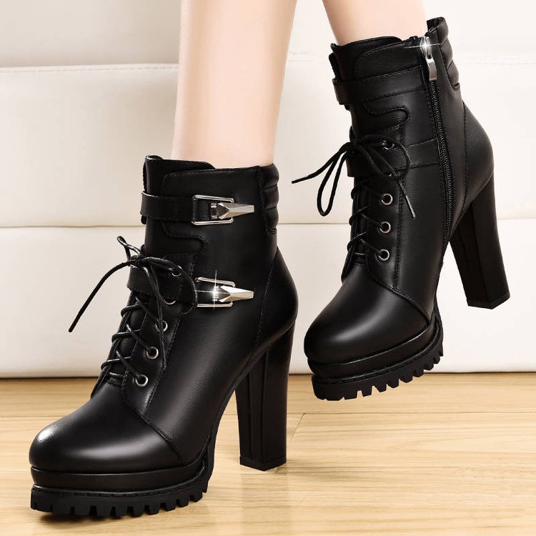 Fashion Women Chunky Heels Short Winter Velvet Boots-boots-Black-35-Free Shipping Leatheretro