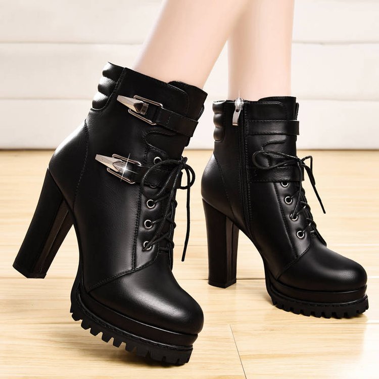 Fashion Women Chunky Heels Short Winter Velvet Boots-boots-Black-35-Free Shipping Leatheretro