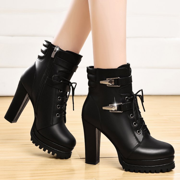 Fashion Women Chunky Heels Short Winter Velvet Boots-boots-Black-35-Free Shipping Leatheretro