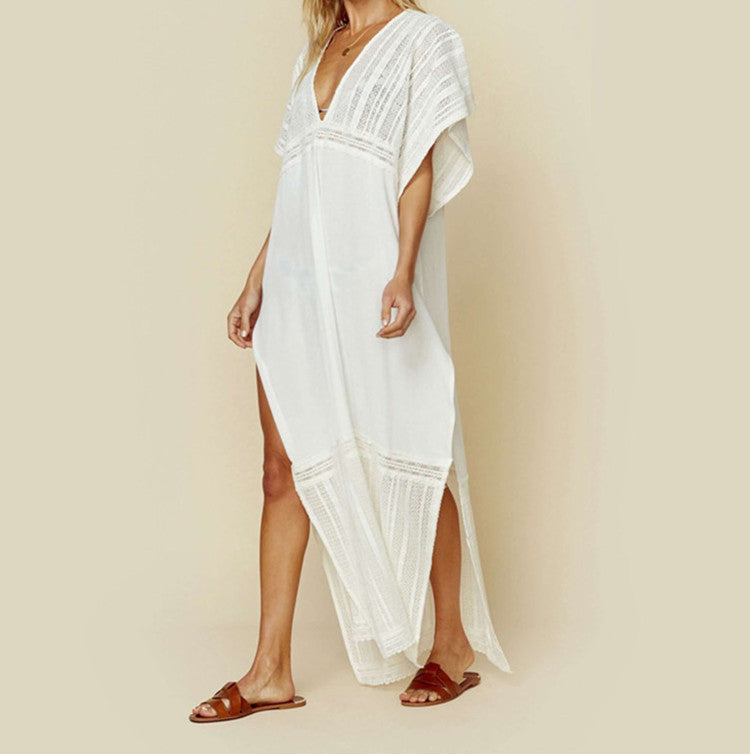 White Summer Holiday Bikini Cover Up Dresses-White-One Size-Free Shipping Leatheretro