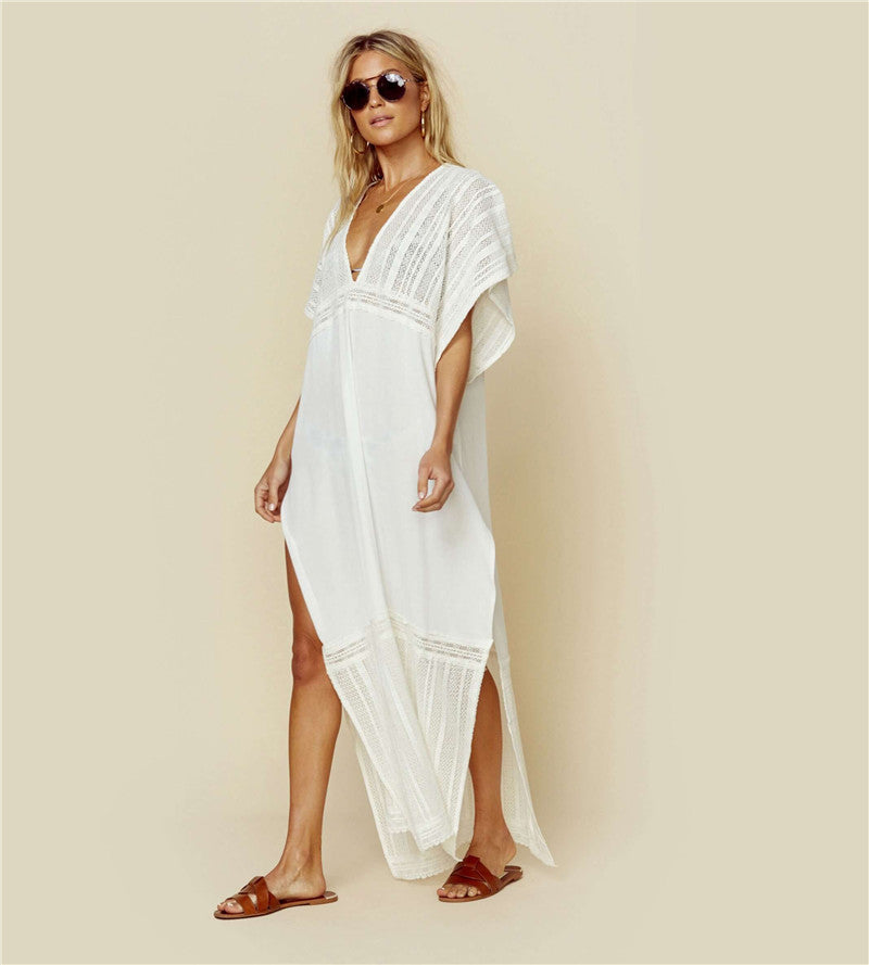 White Summer Holiday Bikini Cover Up Dresses-White-One Size-Free Shipping Leatheretro