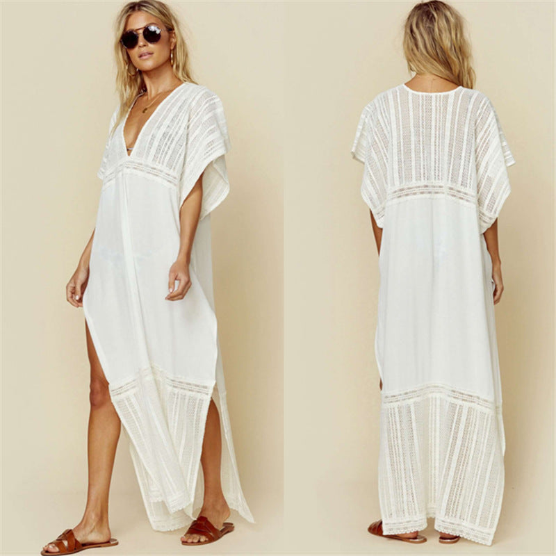 White Summer Holiday Bikini Cover Up Dresses-White-One Size-Free Shipping Leatheretro