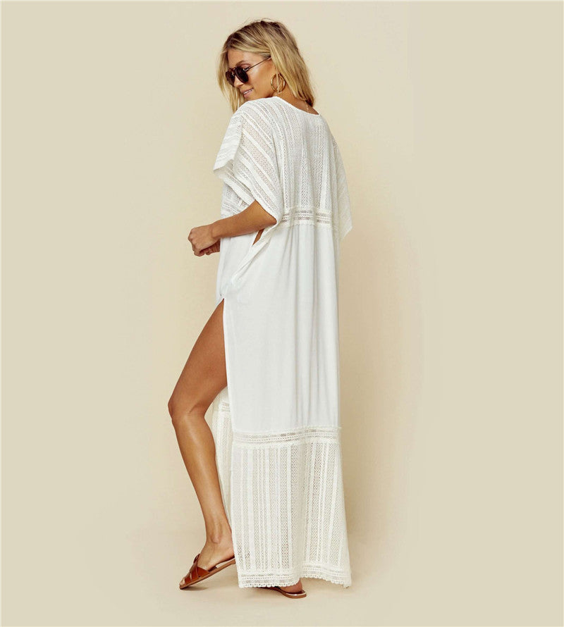 White Summer Holiday Bikini Cover Up Dresses-White-One Size-Free Shipping Leatheretro