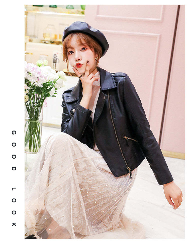 Women's PU Leather Motorcycle Jacket-black-XS-Free Shipping Leatheretro