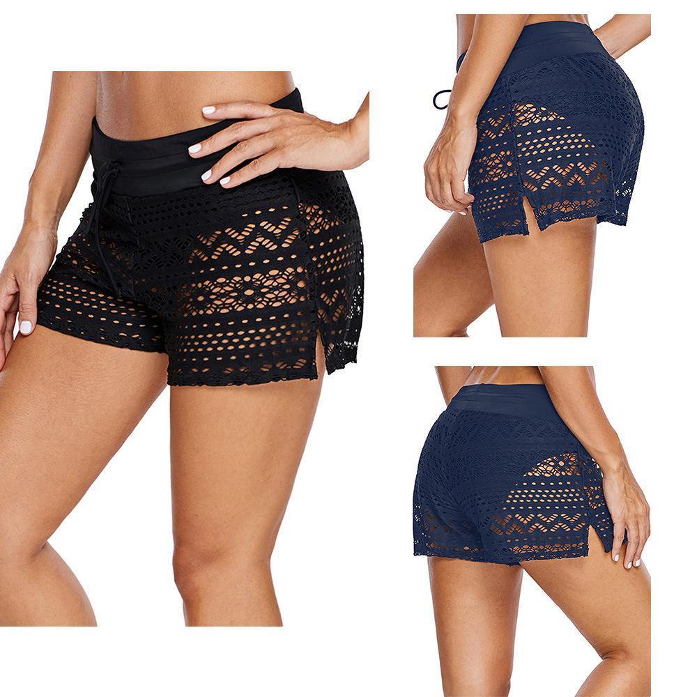 Women Lace Summer Swiming Pants-Women Swimwear-Black-S-Free Shipping Leatheretro